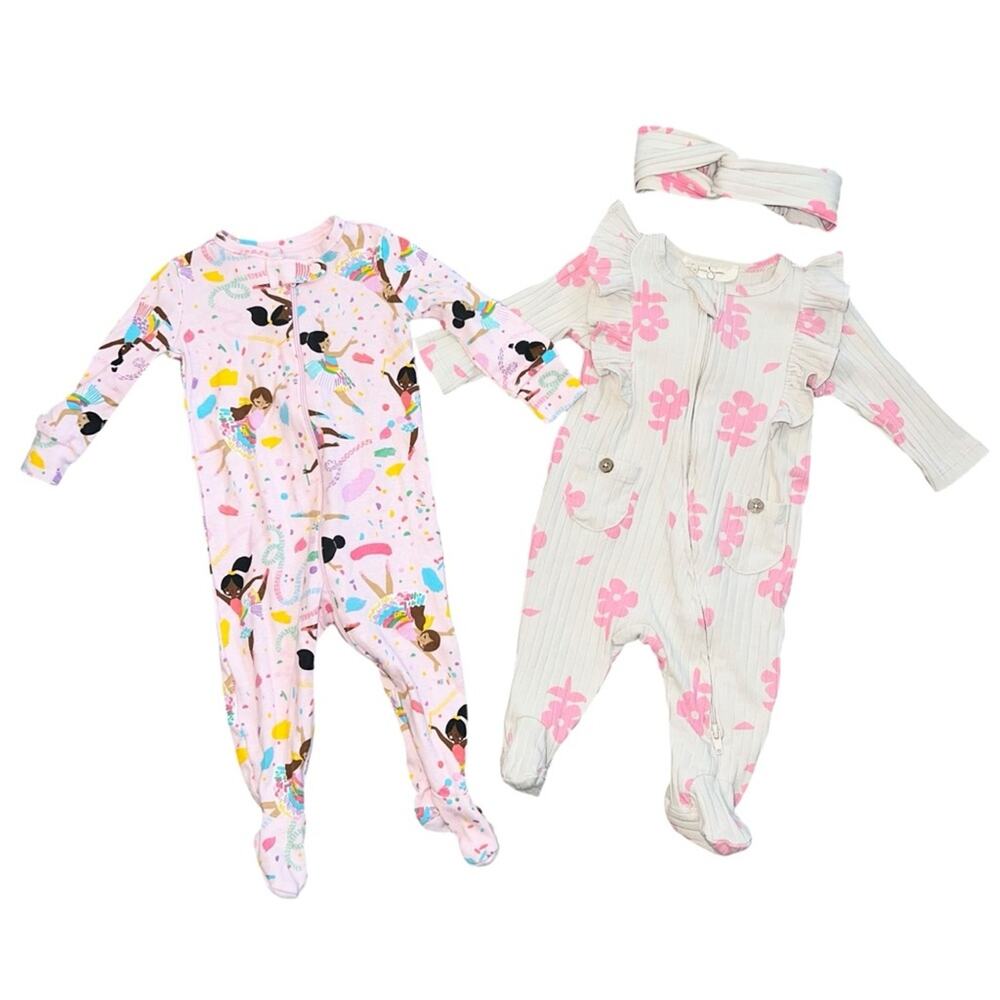 0-3m Baby Girls Jessica Simpson The Children’s Place Zip up Footed Sleepers Set